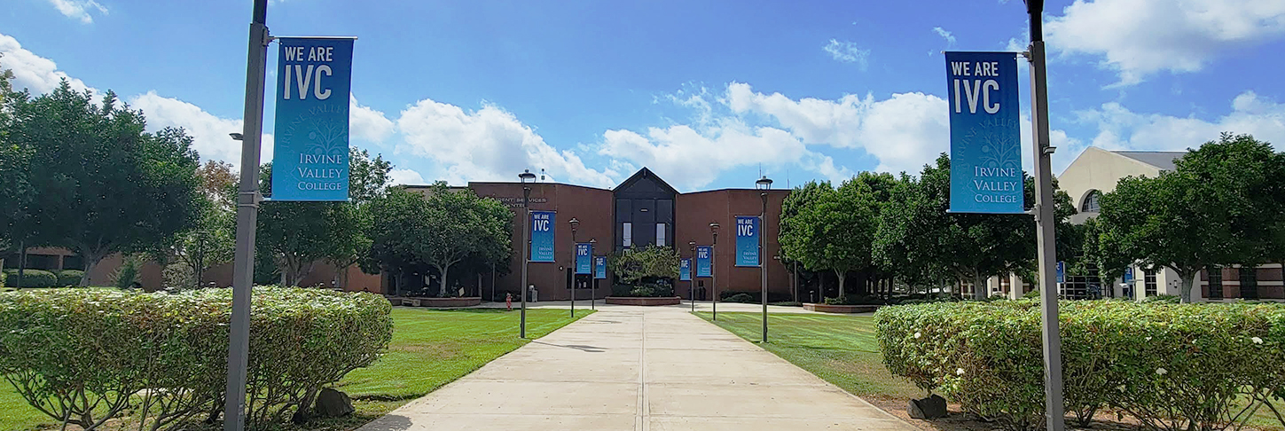 Photo of IVC campus entry with "We Are IVC" banners